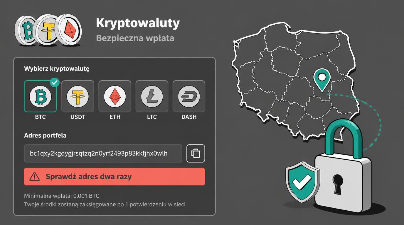 proces wpłaty kryptowalutą z Polski z zabezpieczeniami